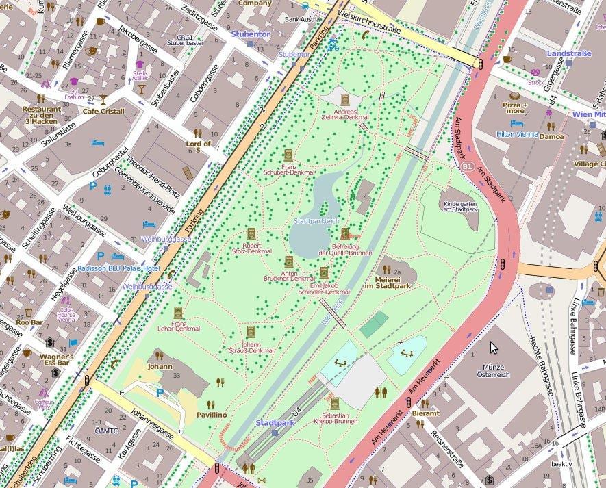 地图上的城市公园，维也纳