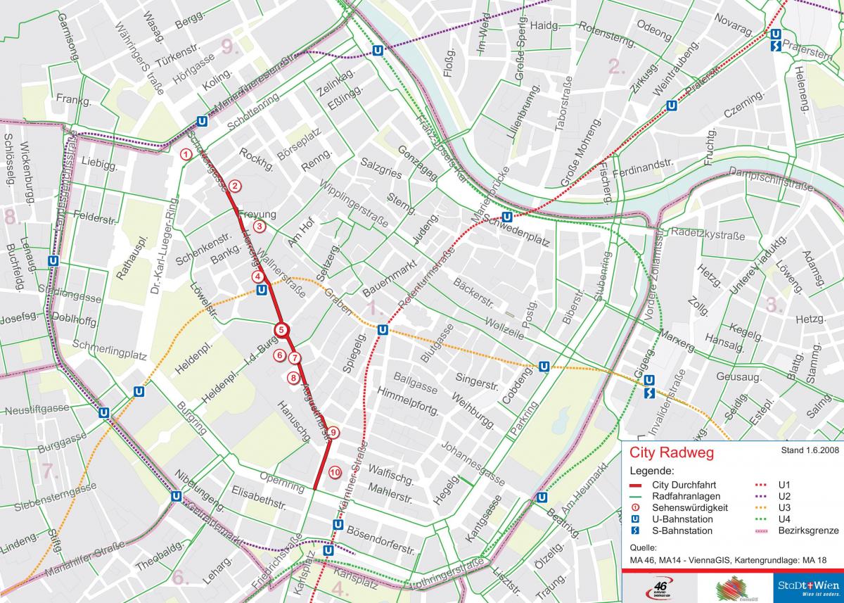维也纳的自行车的地图