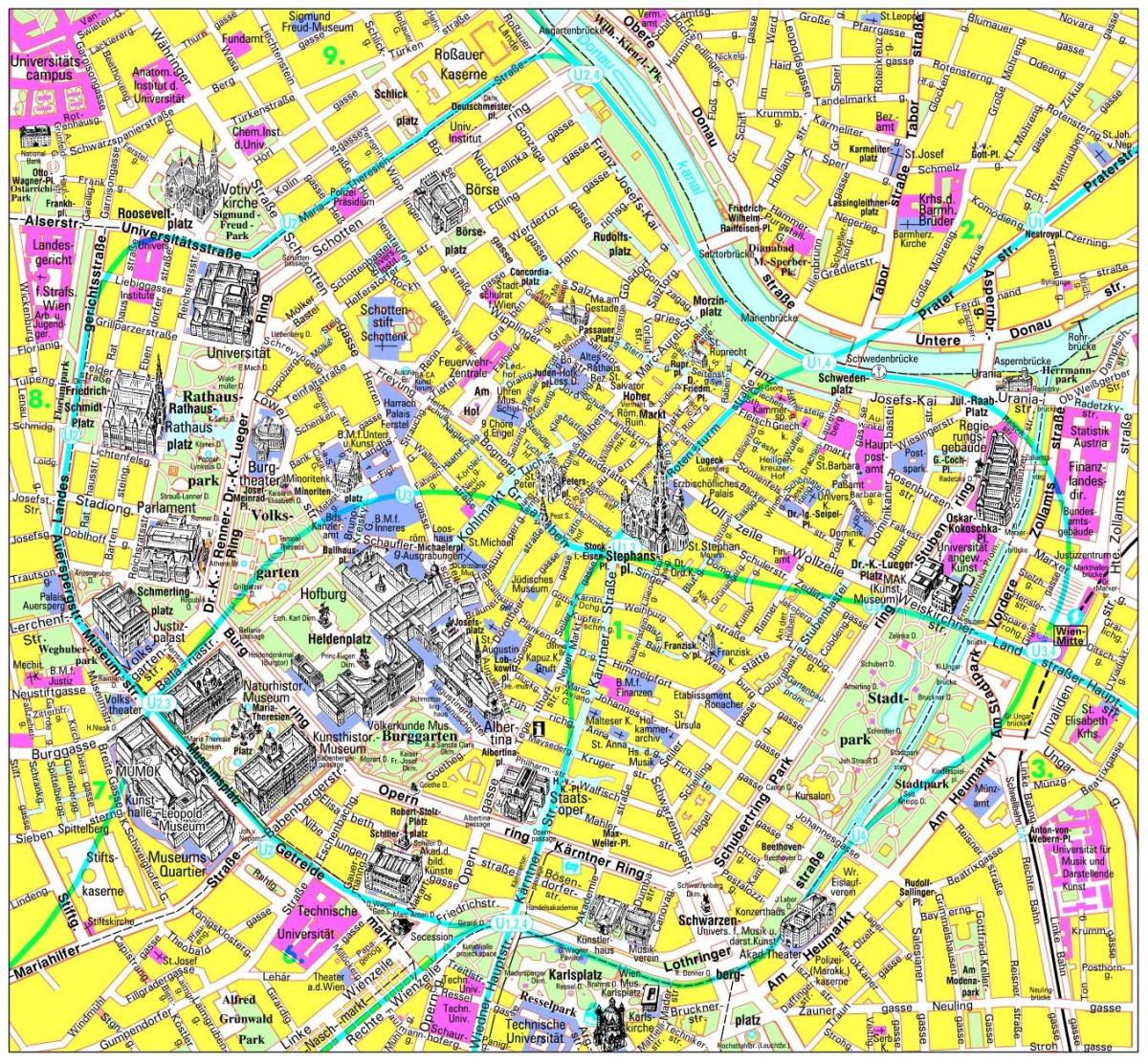 维也纳参观的地方的地图