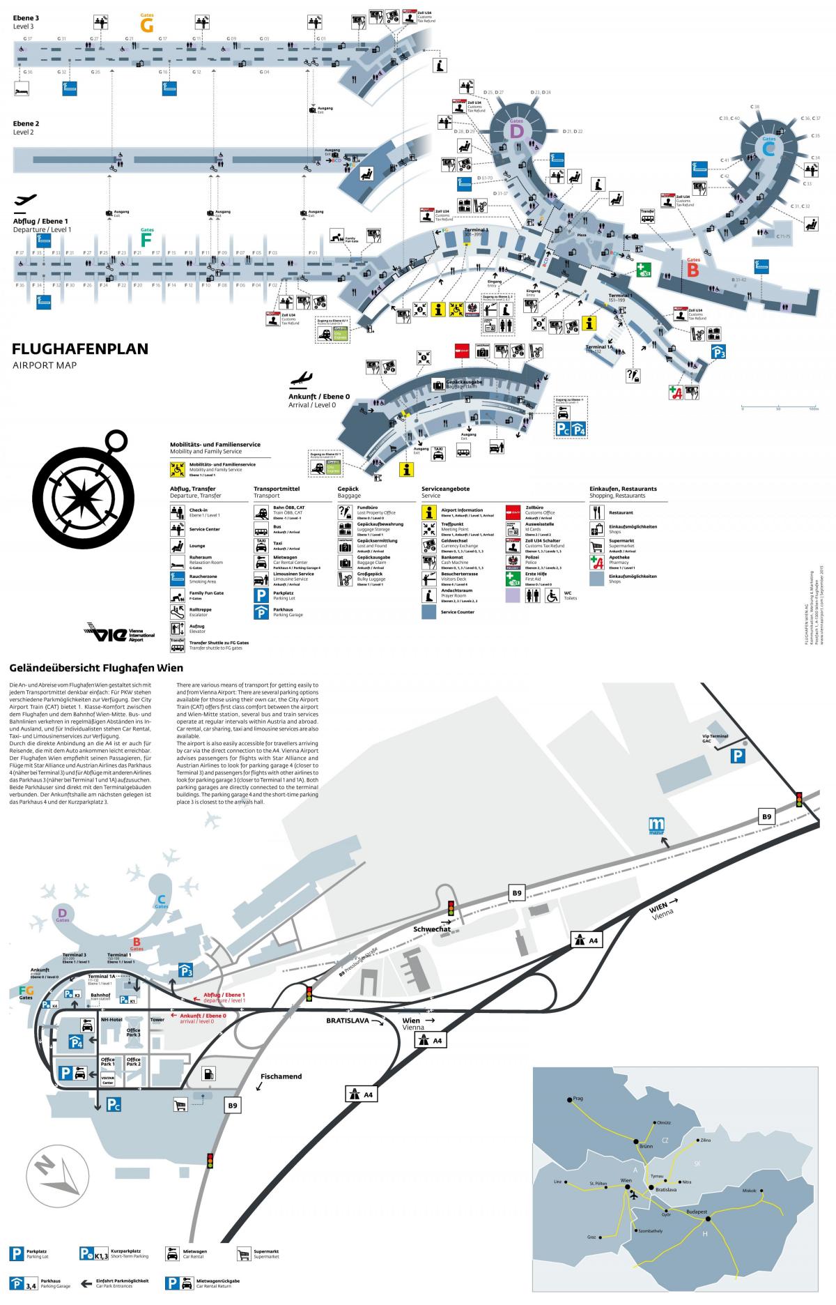 维也纳机场出发的地图